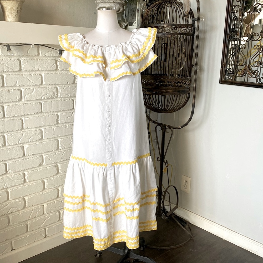 Lisa Marie Fernandez for Target White Yellow Ruffle  Tiered Dress Medium NEW